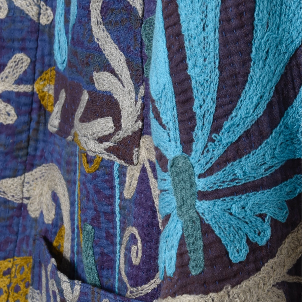 Kardo Bodhi Jacket Embroidered Cotton Kantha Blanket lilac blue