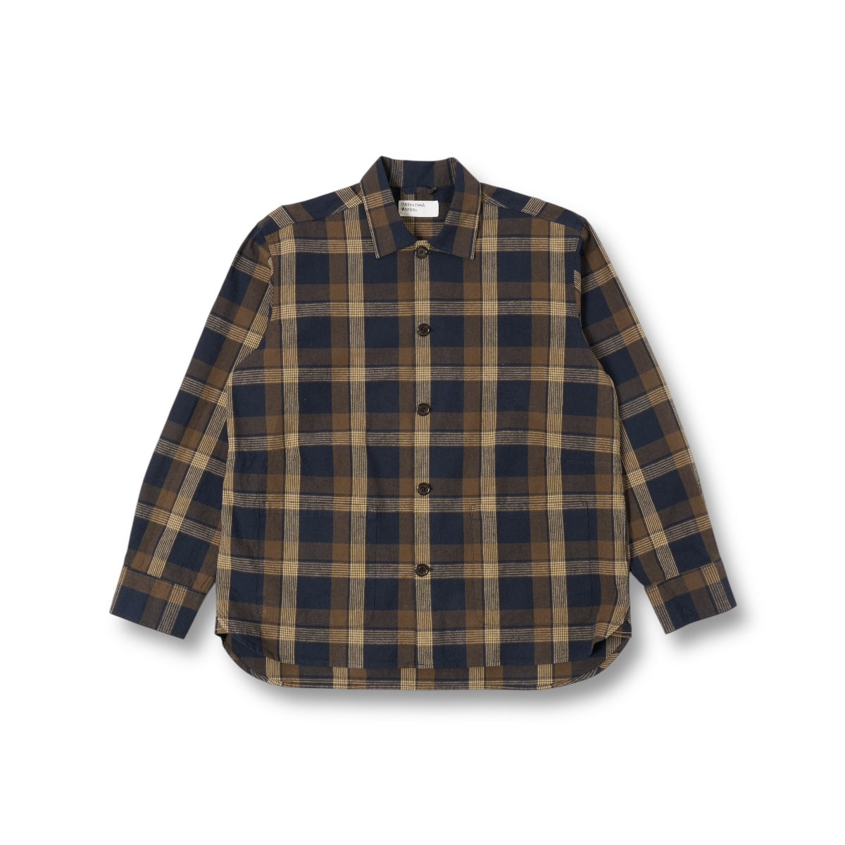 Universal Works Travail Overshirt 32559 Lincot Big Check navy/brown