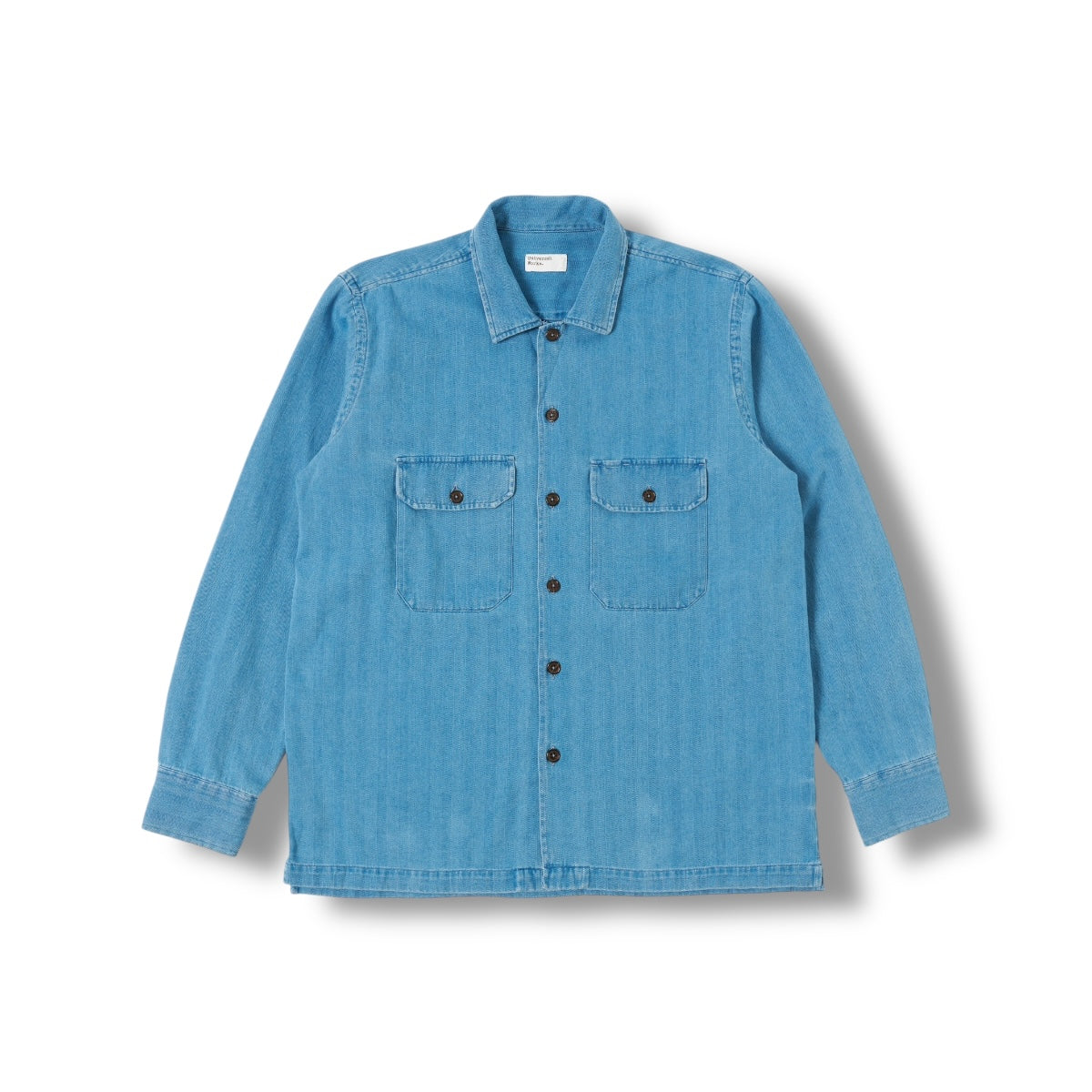 Universal Works L/S Utility Shirt 32660 Herringbone Recycled washed indigo
