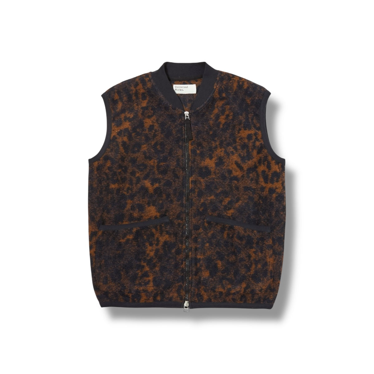 Universal Works Zip Waistcoat Night Leopard dark navy/brown