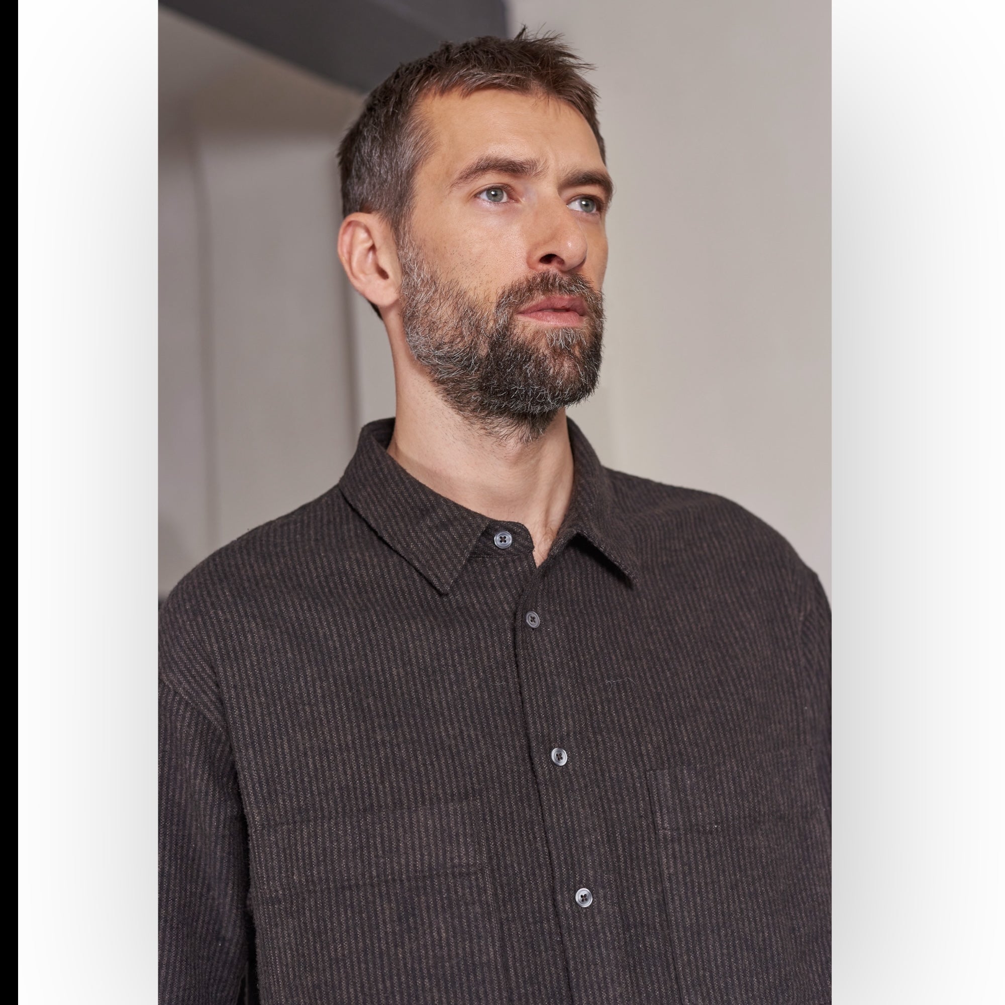 About Companions Dario Shirt  eco flannel striped brown