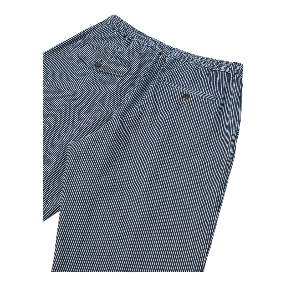 Universal Works Pleated Track Pant P32085 hickory stripe denim indigo