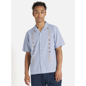 Universal Works Road Shirt P3024 Classic Stripe Emb blue