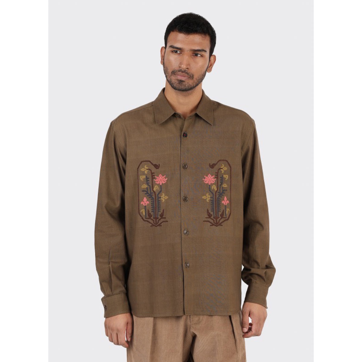 Kardo Luis Shirt EMB33 Cotton with Embroidery dusty olive