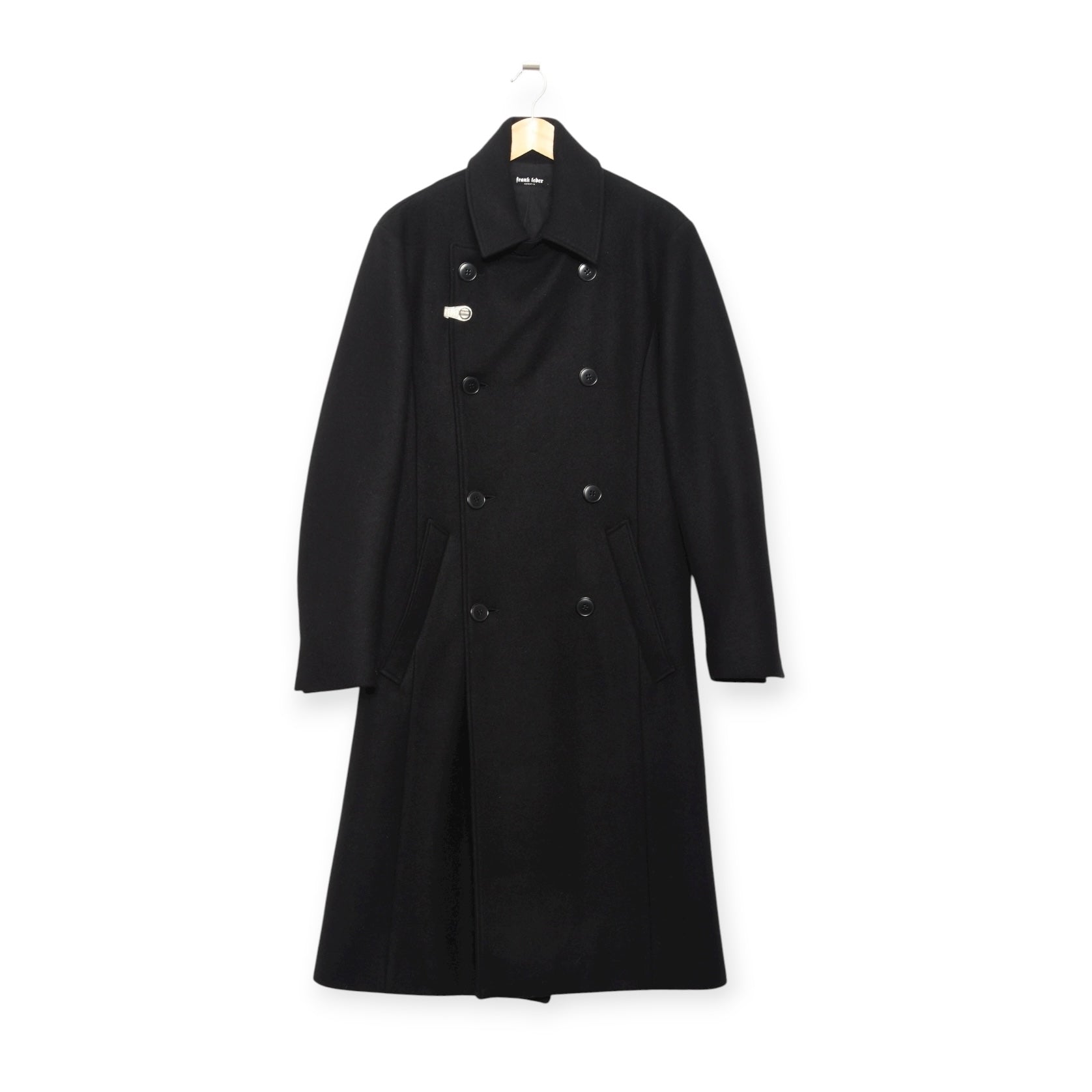 Frank Leder Wool Officer's Coat with Vintage Metal Clip black