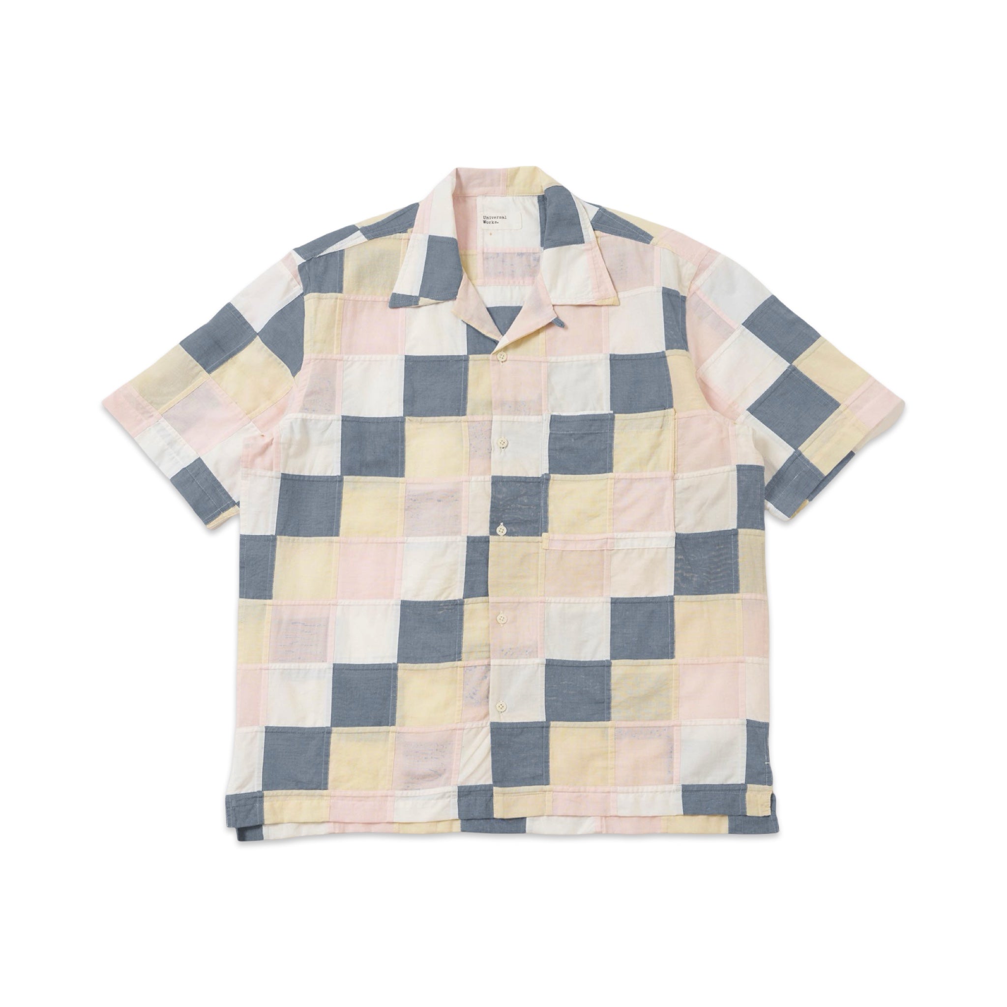 Universal Works Camp Shirt Patchwork Check pastel check