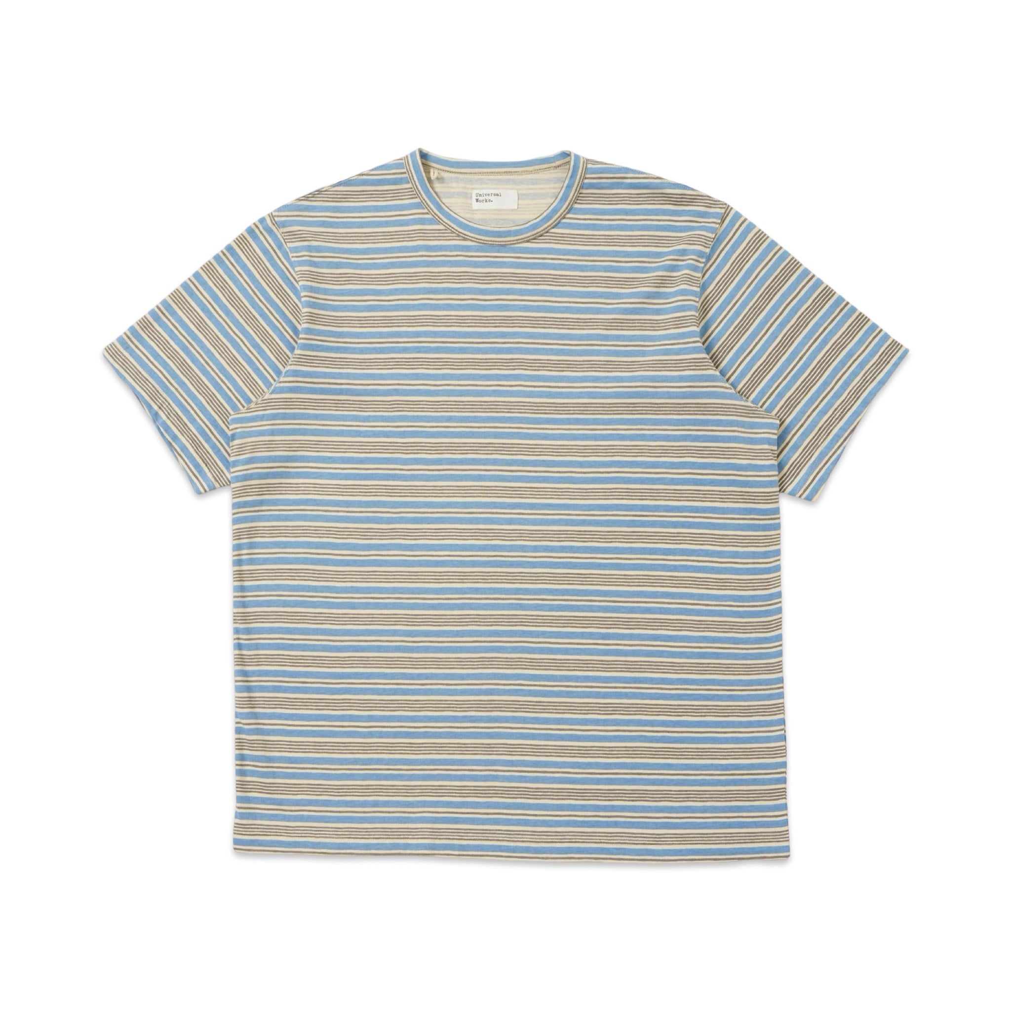 Universal Works Core Tee Stripe Jersey pale blue