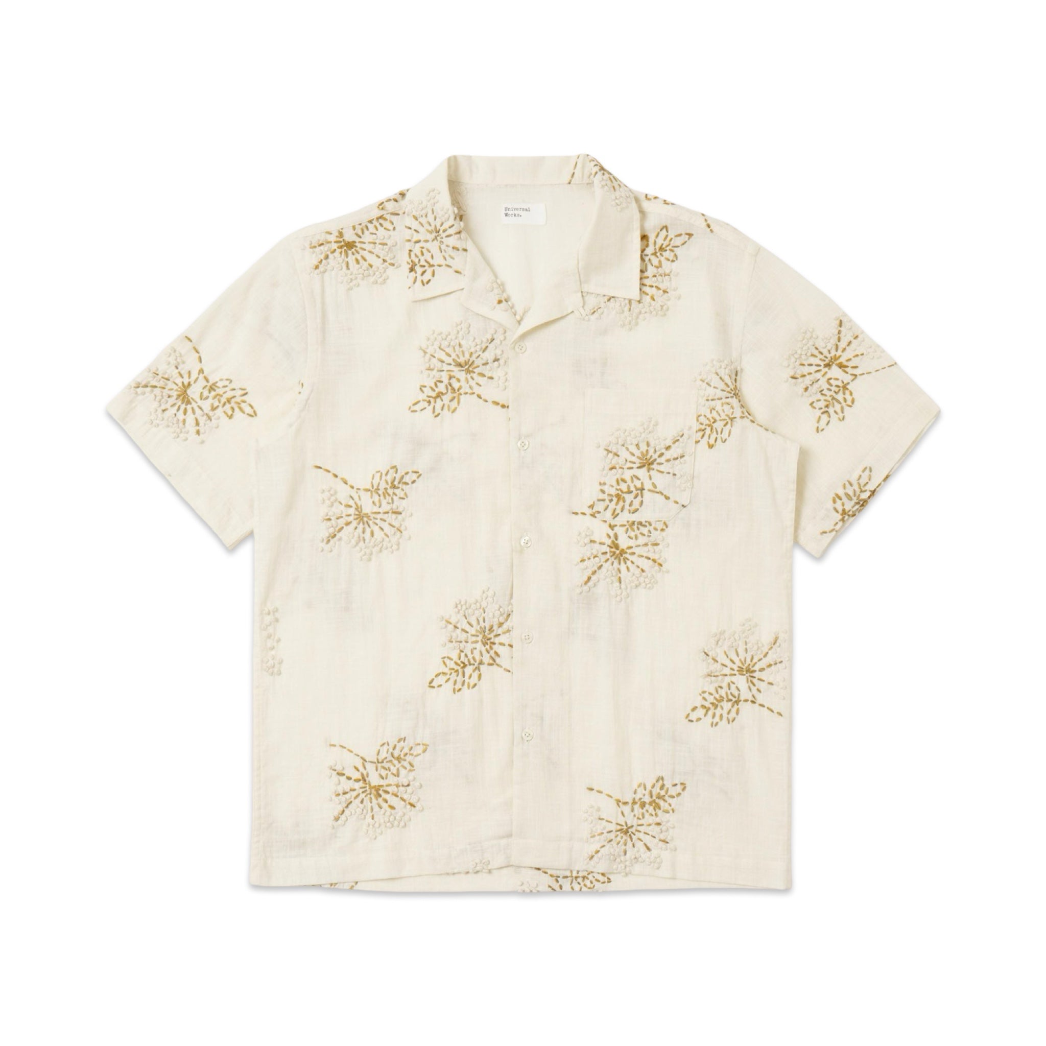 Universal Works Road Shirt Hand Embroidered Stripe Cotton ecru