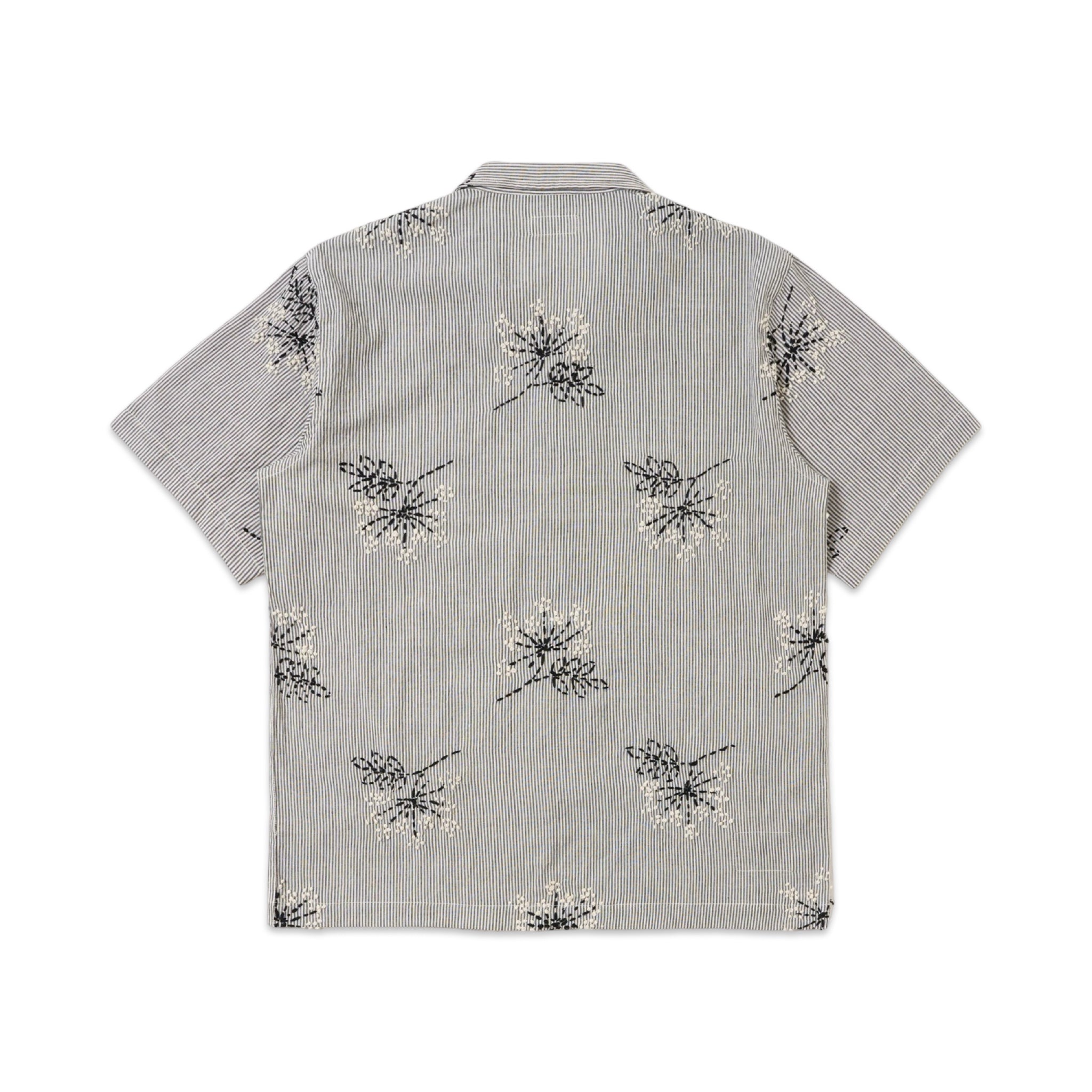 Universal Works Road ShirtHand Embroidered Stripe Cotton grey