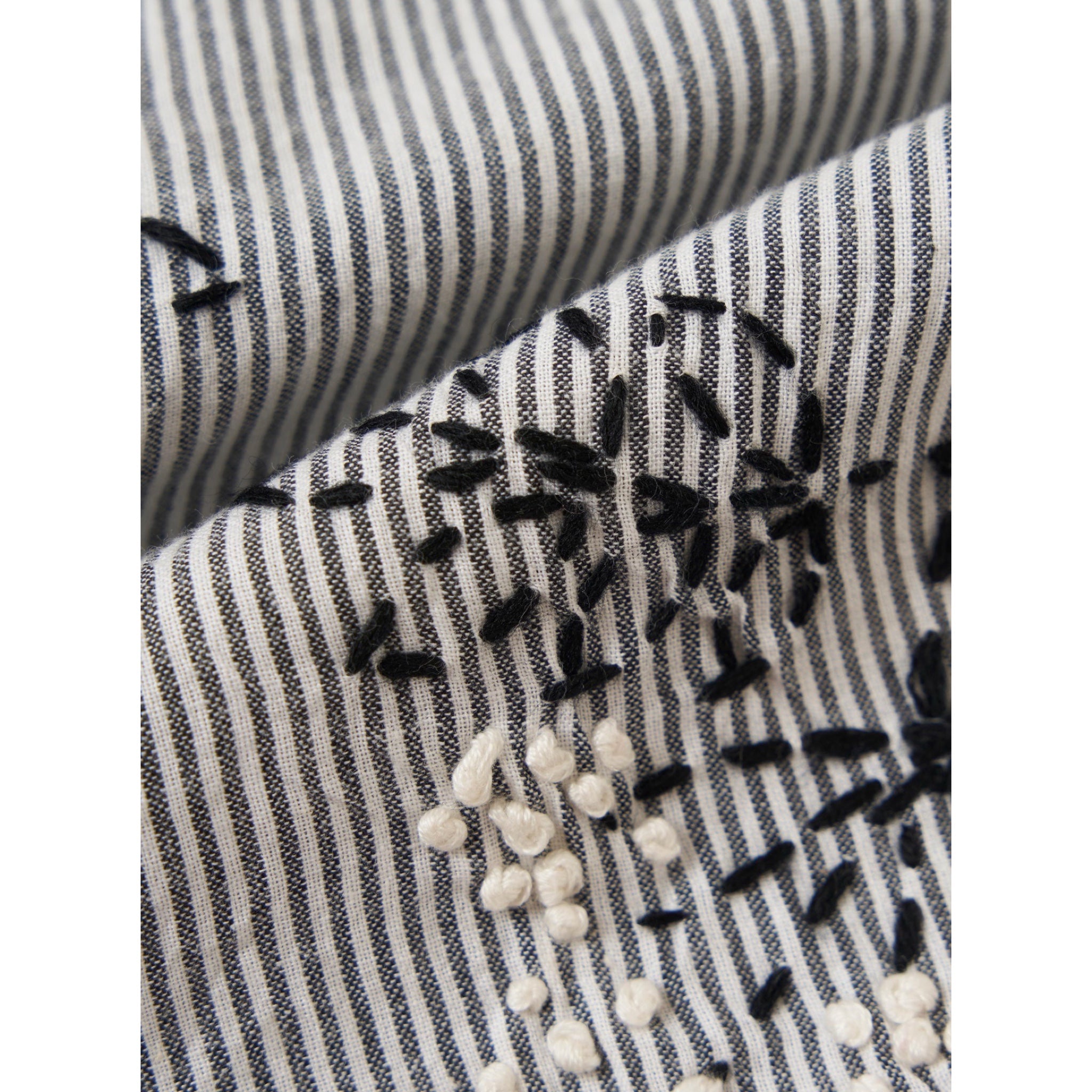 Universal Works Road ShirtHand Embroidered Stripe Cotton grey
