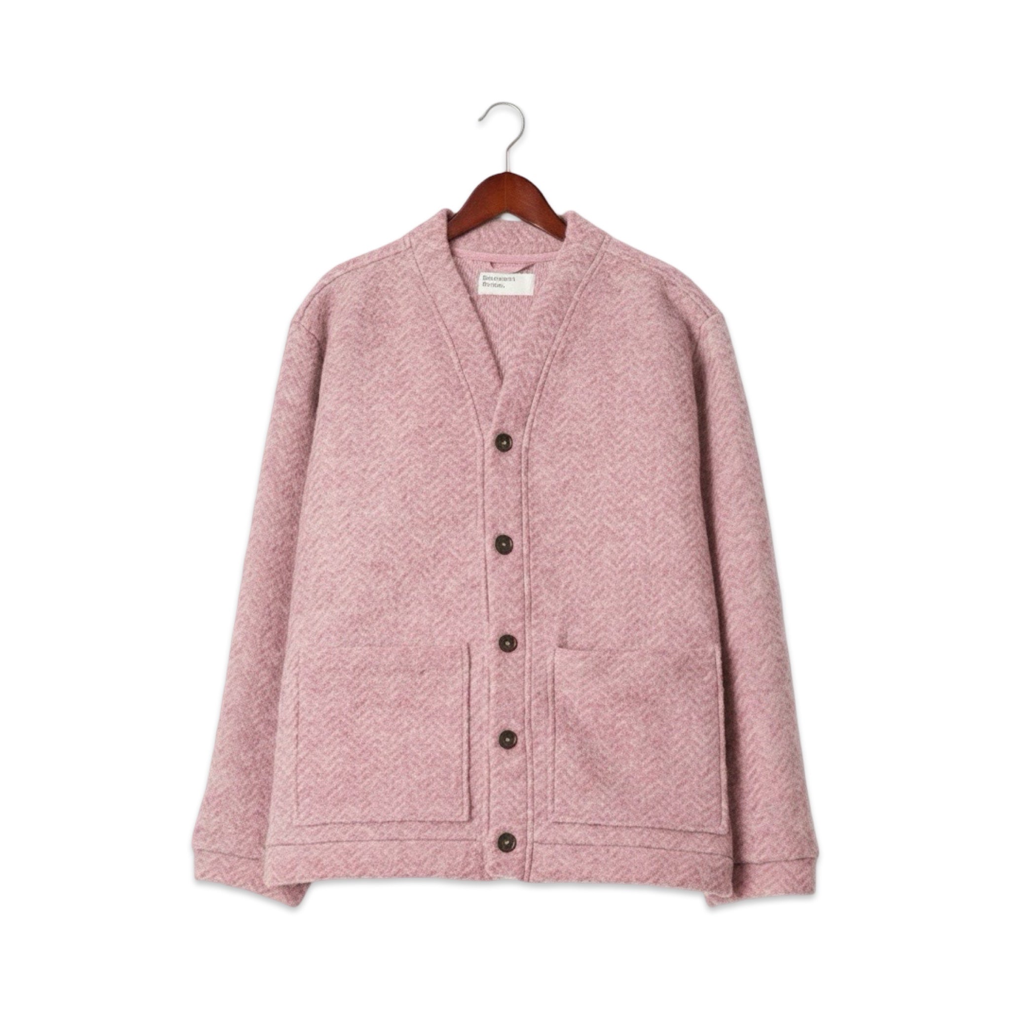 Universal Works Advance Cardigan raven fleece pink