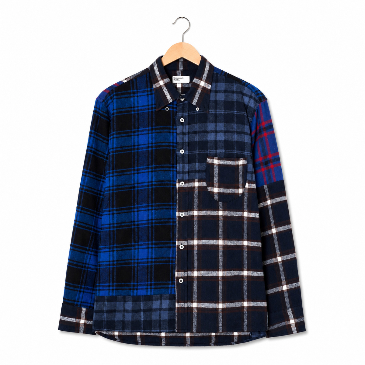 Universal Works Lazy Day Shirt patchwork checks blue