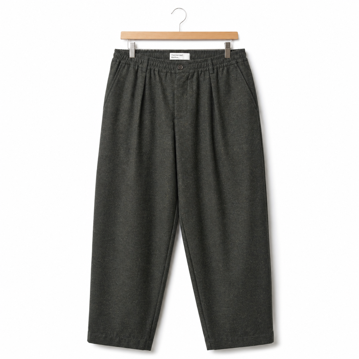 Universal Works Pleated Track Pant recycled it tweed olive