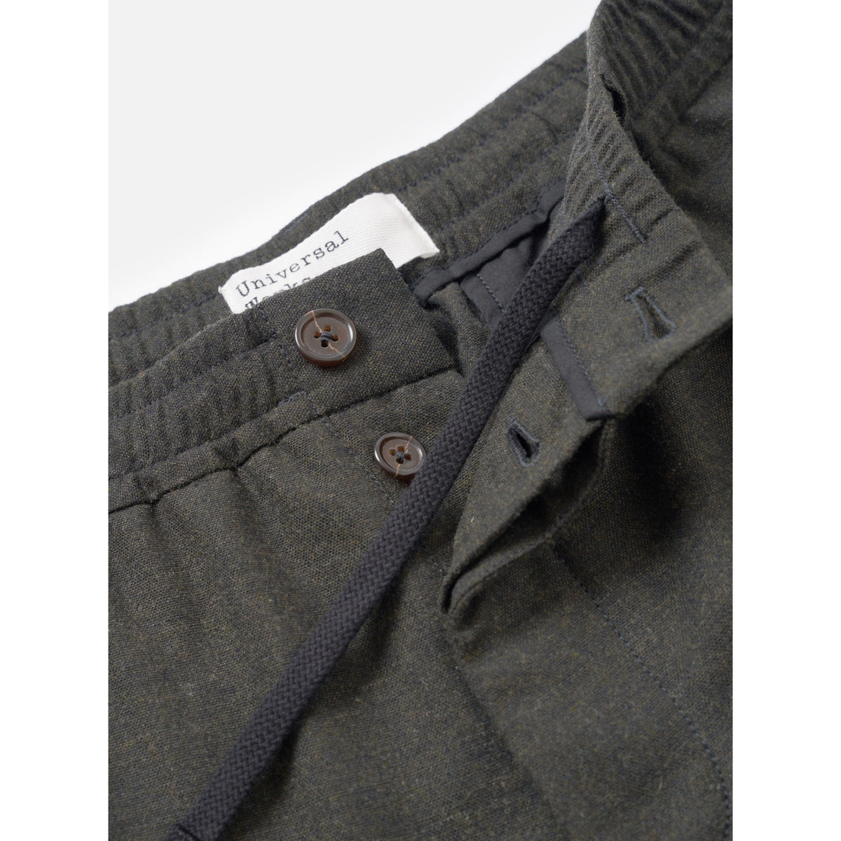 Universal Works Pleated Track Pant recycled it tweed olive