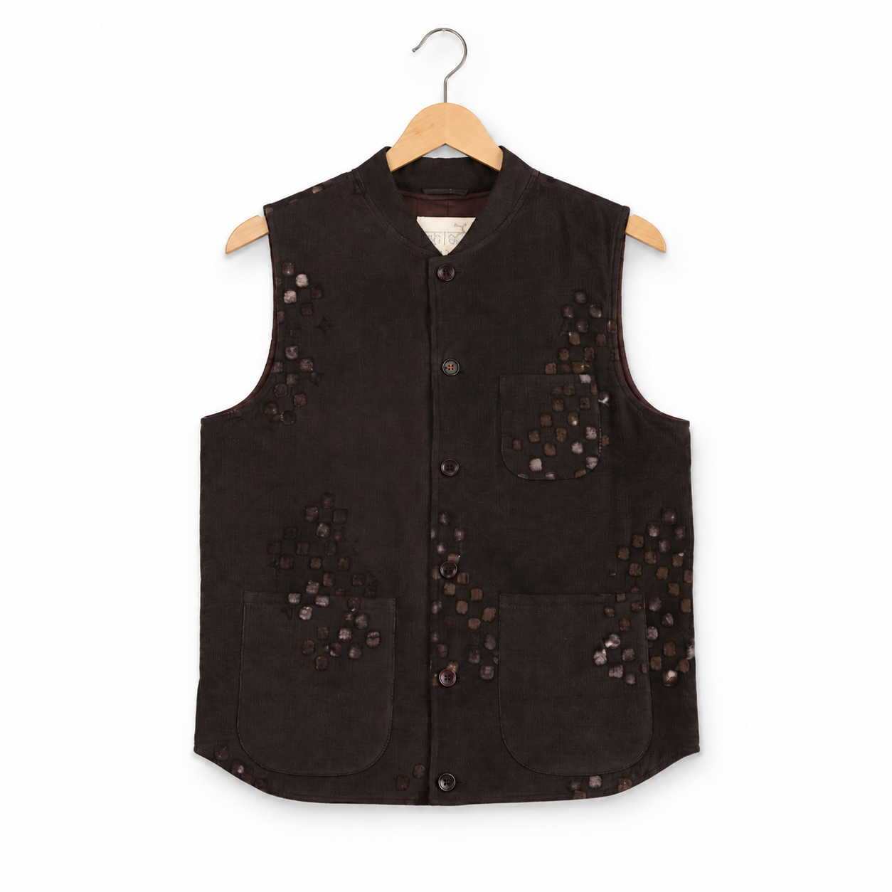 Kardo Leo Vest Padded Block Print Corduroy BP145 charcoal