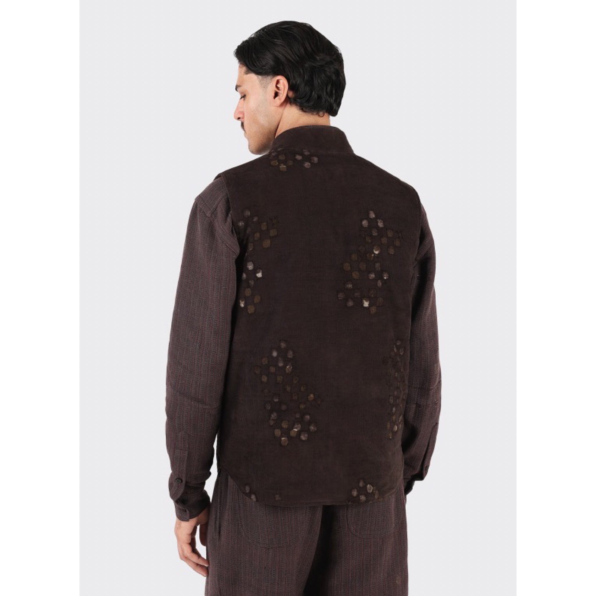 Kardo Leo Vest Padded Block Print Corduroy BP145 charcoal