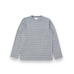 Universal Works LS Pocket Tee P3087 Textured Knit Stripe indigo