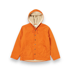 Universal Works Reversible Simple Hooded Jacket 31129 orange/sand rec poly tech/sherpa