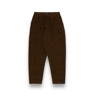 Universal Works Pleated Track Pant P31144 cord seersucker brown check