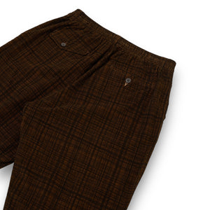 Universal Works Pleated Track Pant P31144 cord seersucker brown check