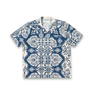 Universal Works Road Shirt 32616 Island Print Cotton navy