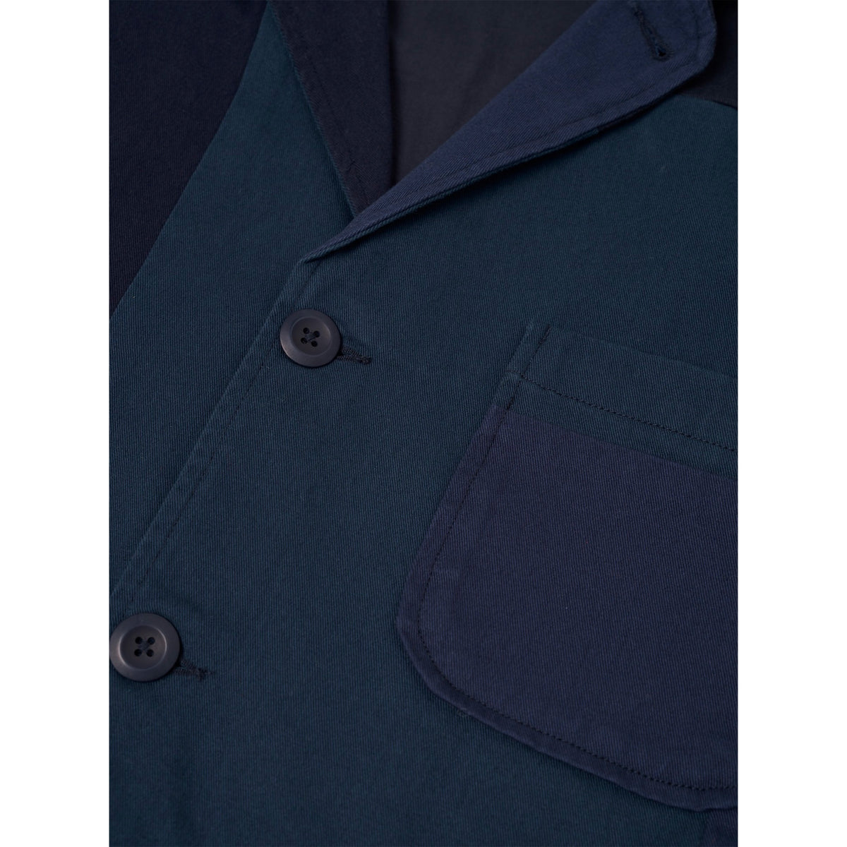 Universal Works Three Button Jacket patchwork twill navy