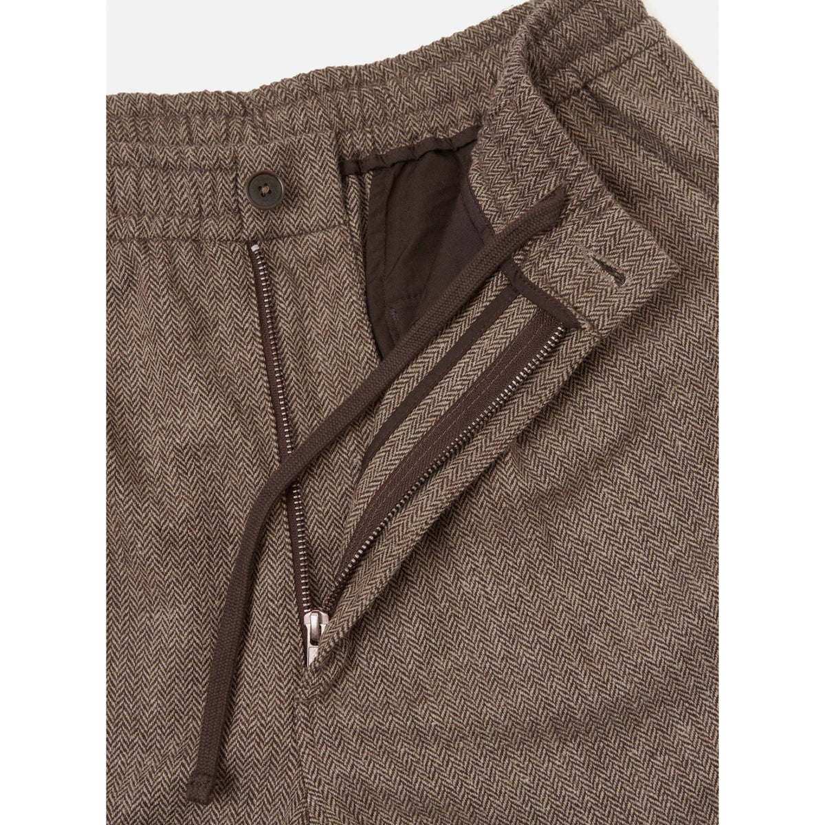 Universal Works Gillespie Pant wool herringbone brown
