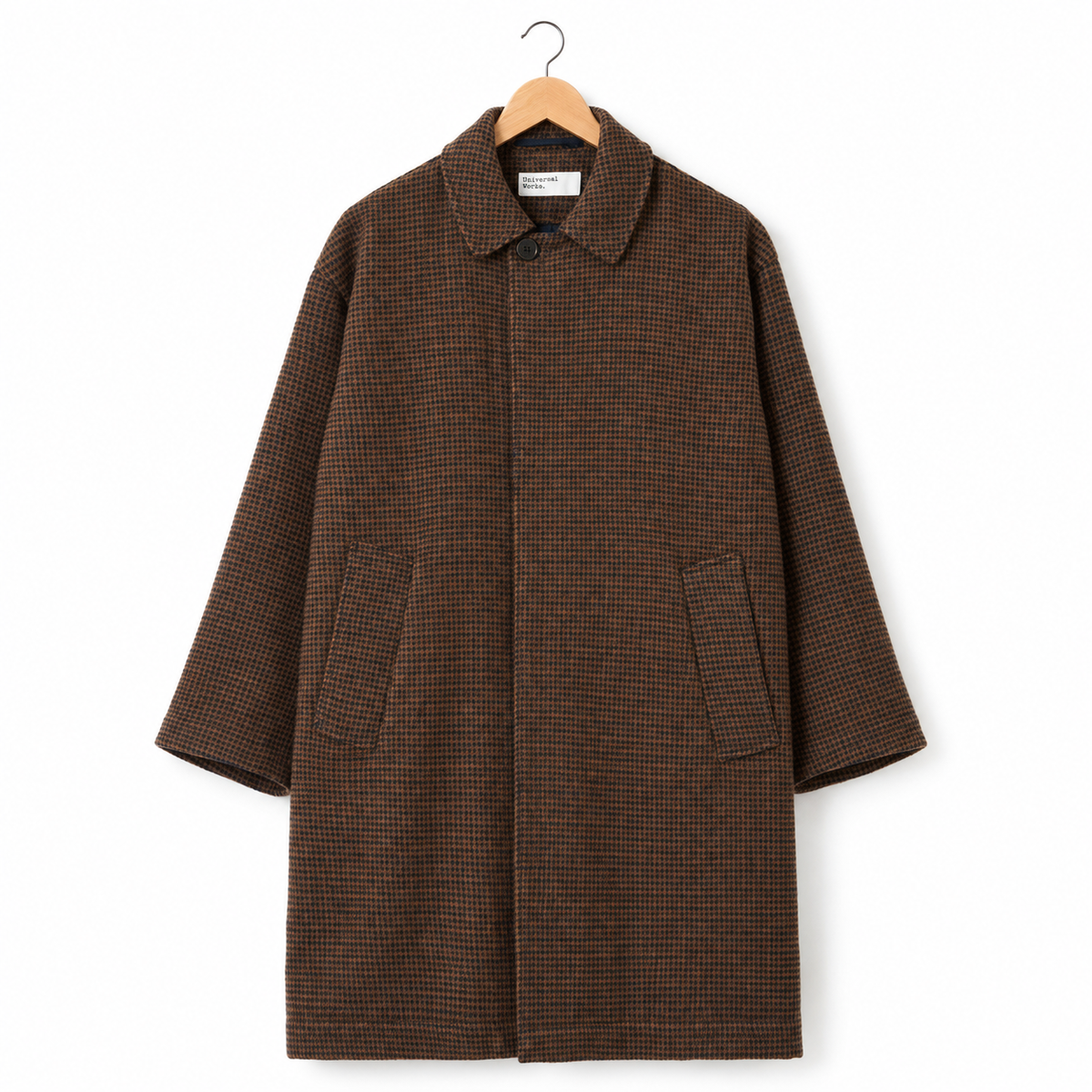 Universal Works Stan Coat wool tweed mix navy/brown