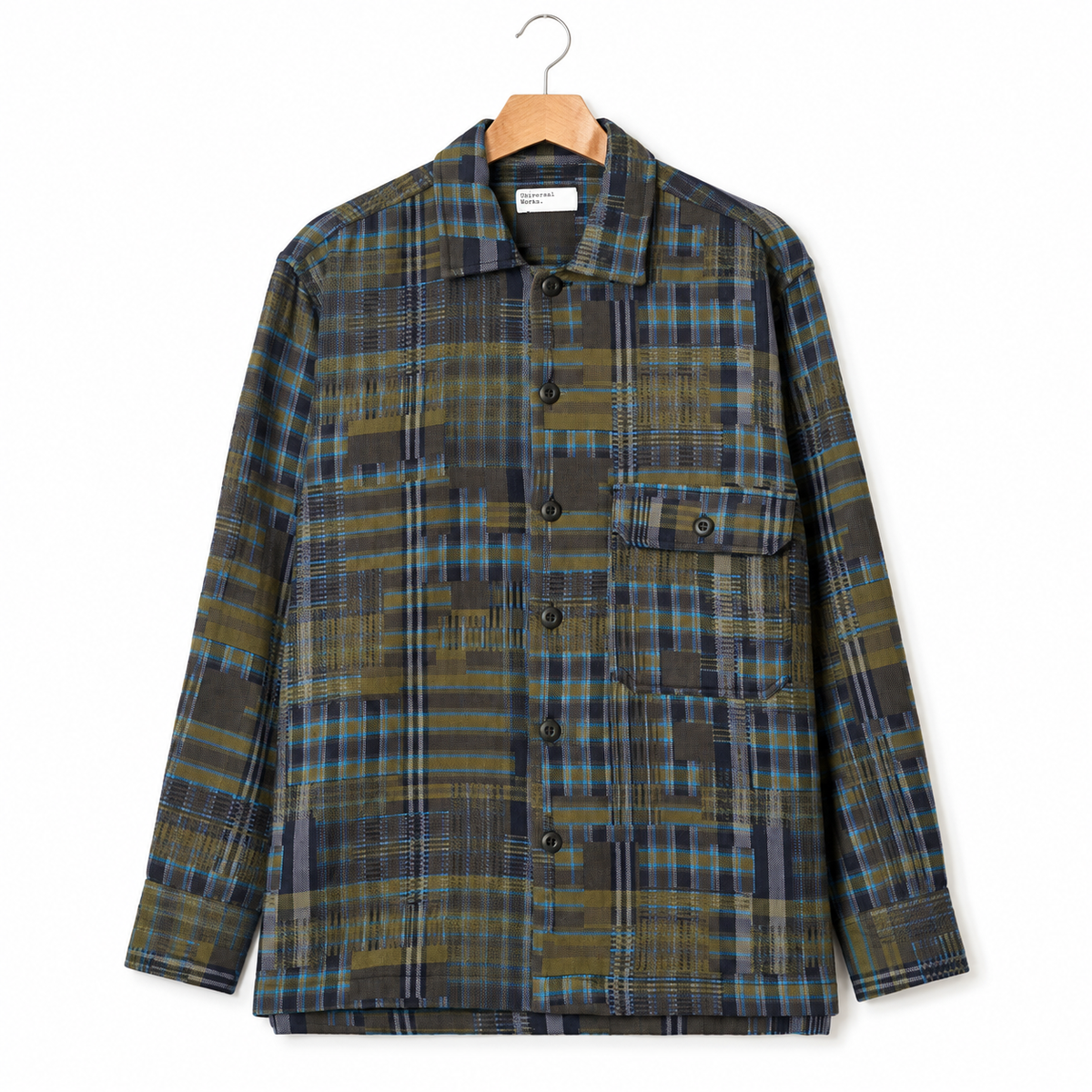 Universal Works Fatigue Shirt shadows check olive