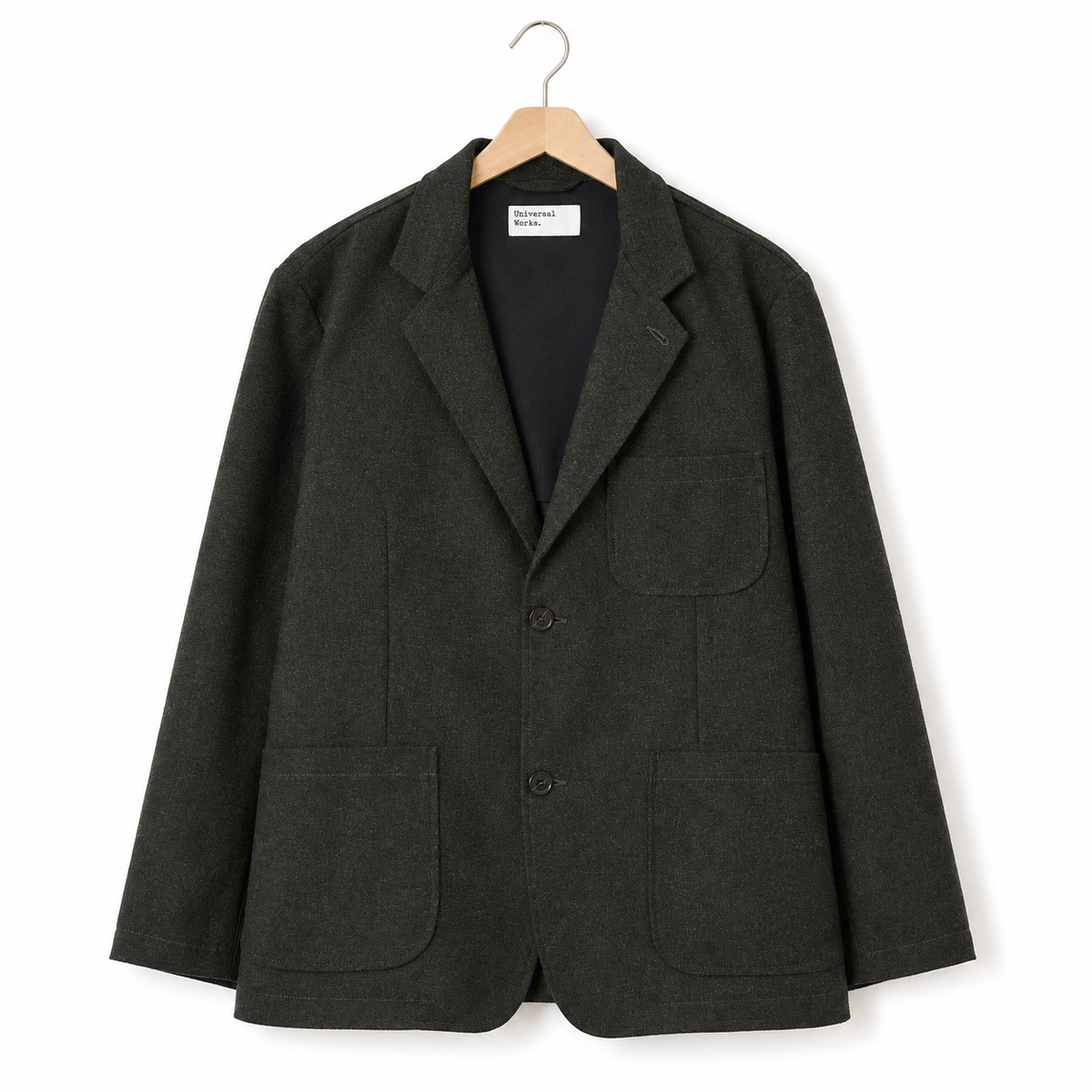 Universal Works Two Button Jacket recycled it tweed olive