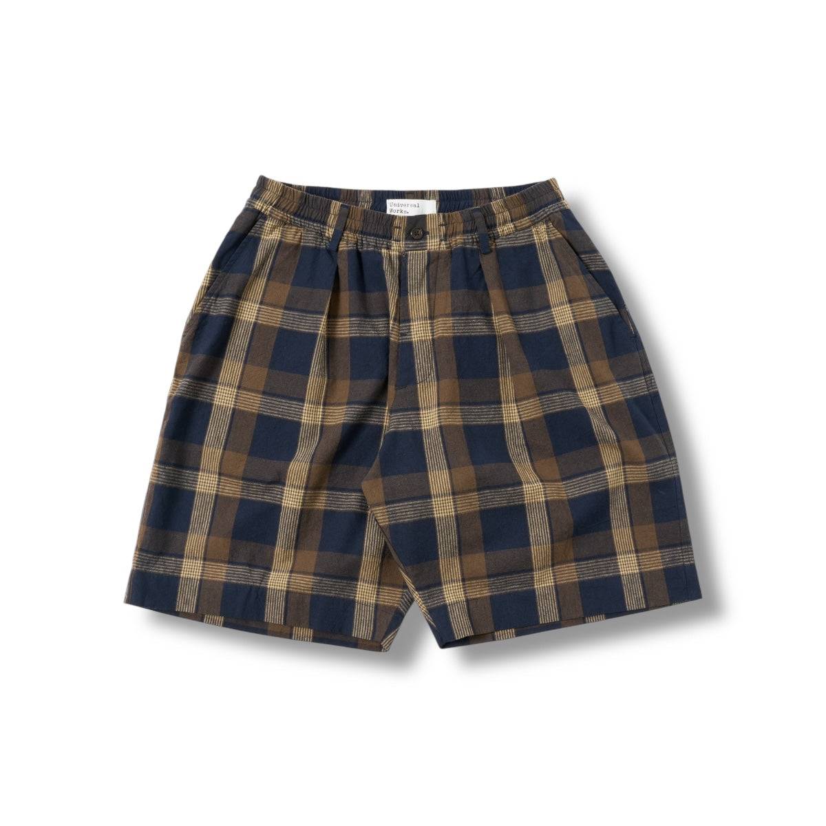Universal Works Pleated Track Shorts 32701 Lincot Big Check navy/brown