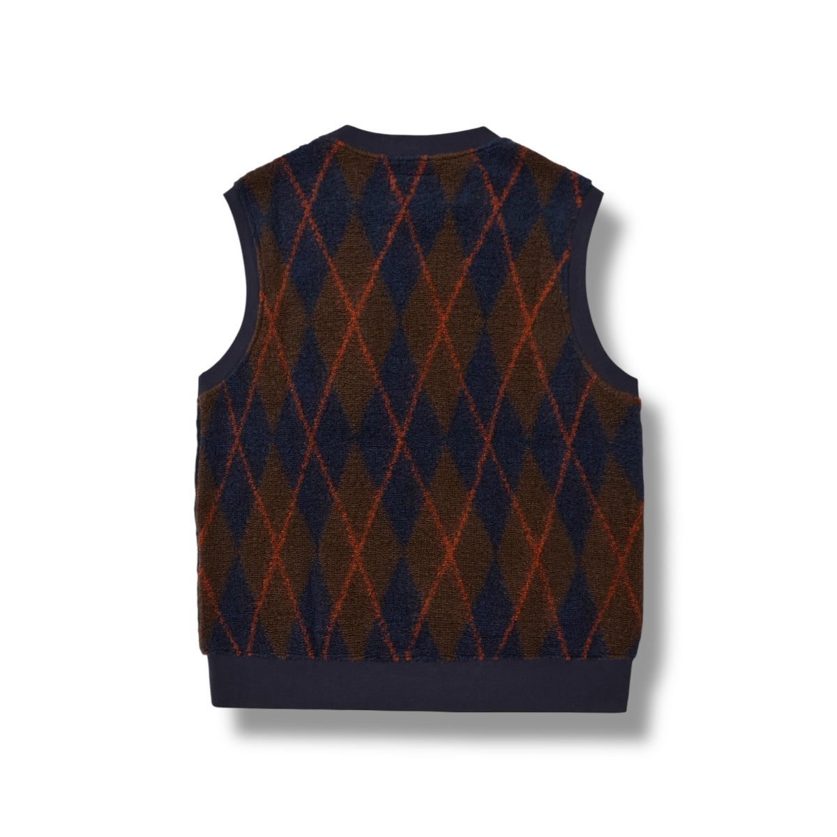 Universal Works Sleeveless Crew Argyll Fleece brown/navy