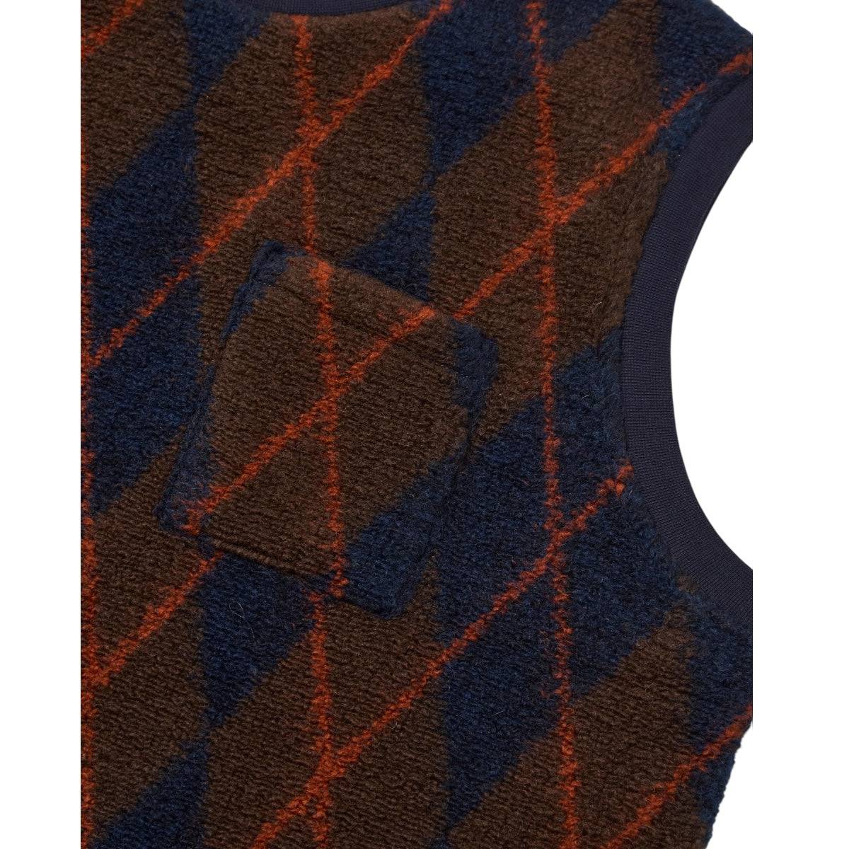 Universal Works Sleeveless Crew Argyll Fleece brown/navy