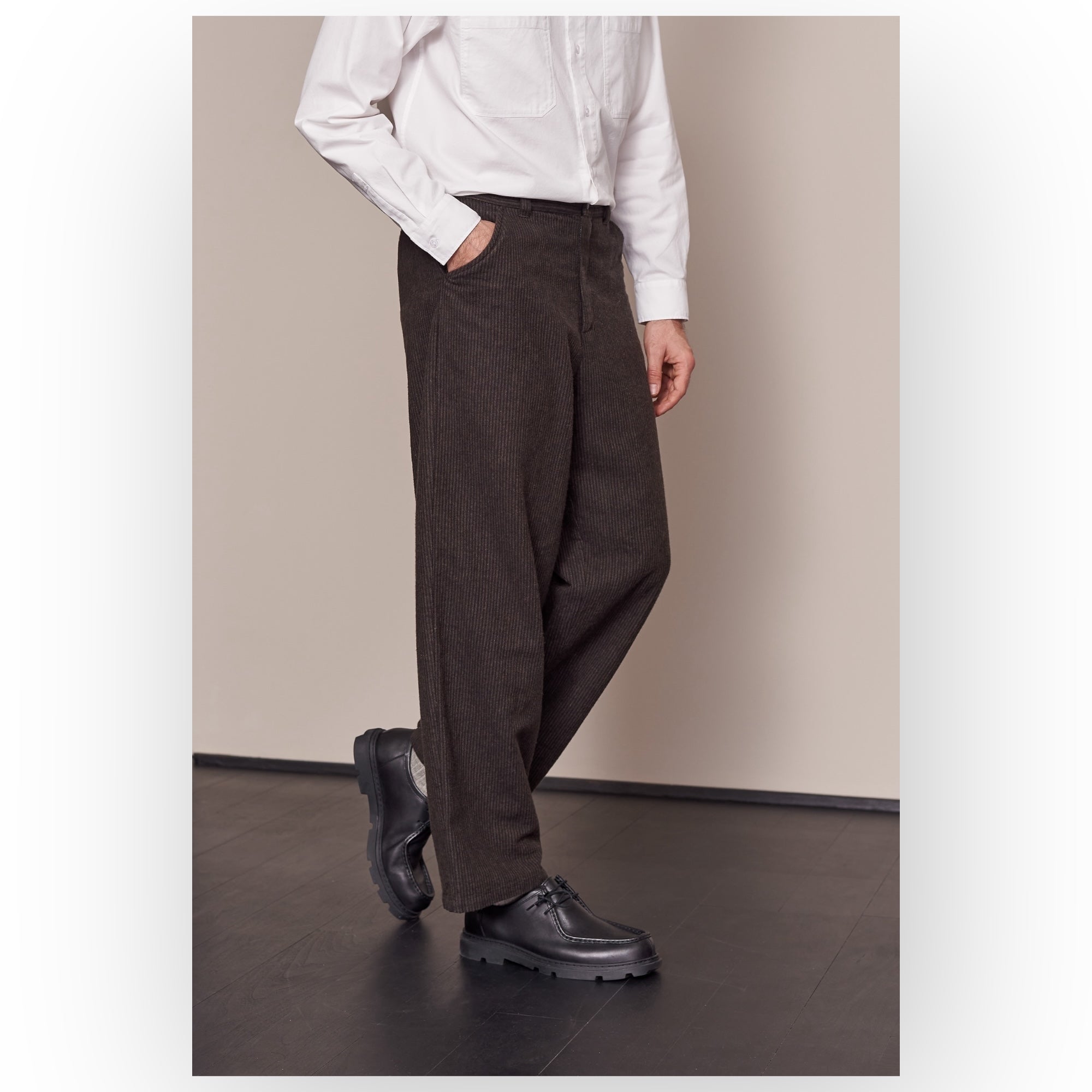 About Companions Carlo Trousers Eco Flannel striped brown