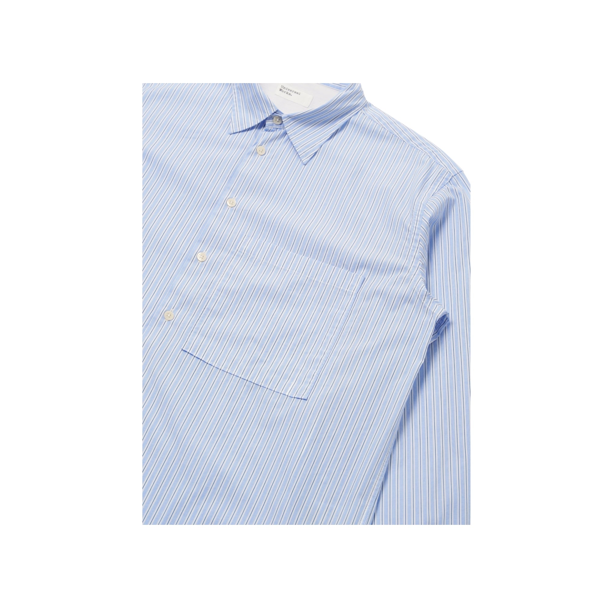 Universal Works Square Pocket Shirt Office Stripe blue