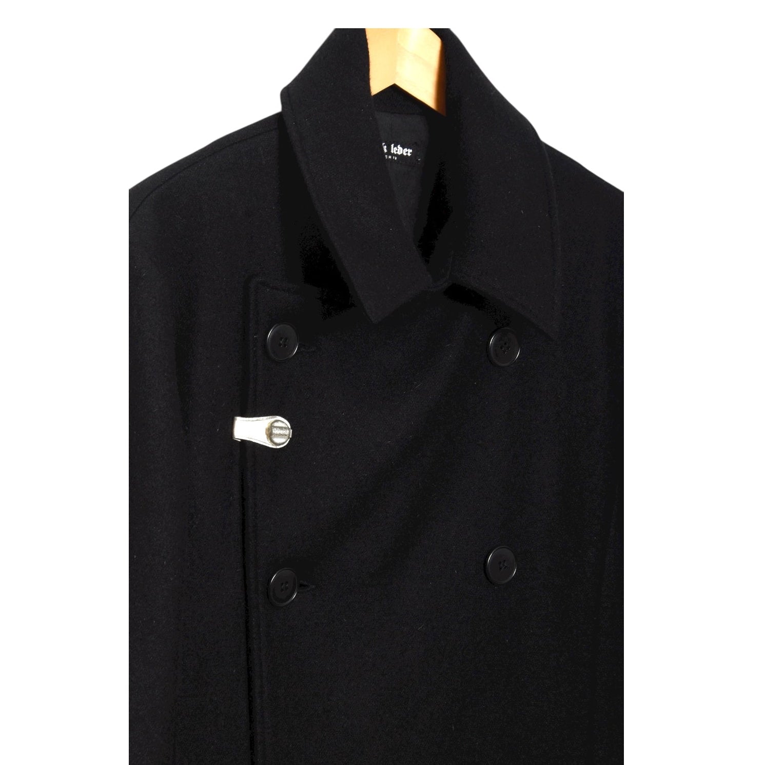 Frank Leder Wool Officer's Coat with Vintage Metal Clip black