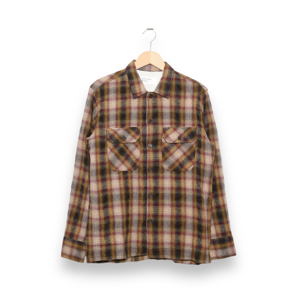 Universal Works L/S Utility Shirt 29153 Nippon Wool Mix Check brown