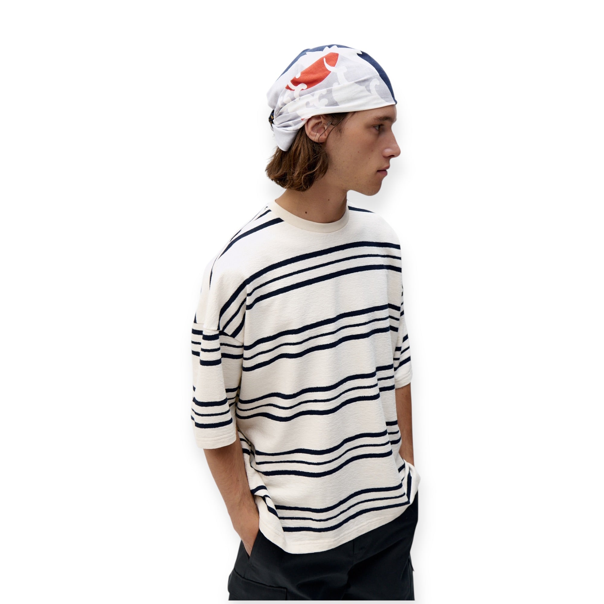 Unfeigned Oversized T-Shirt Terry dark navy stripes