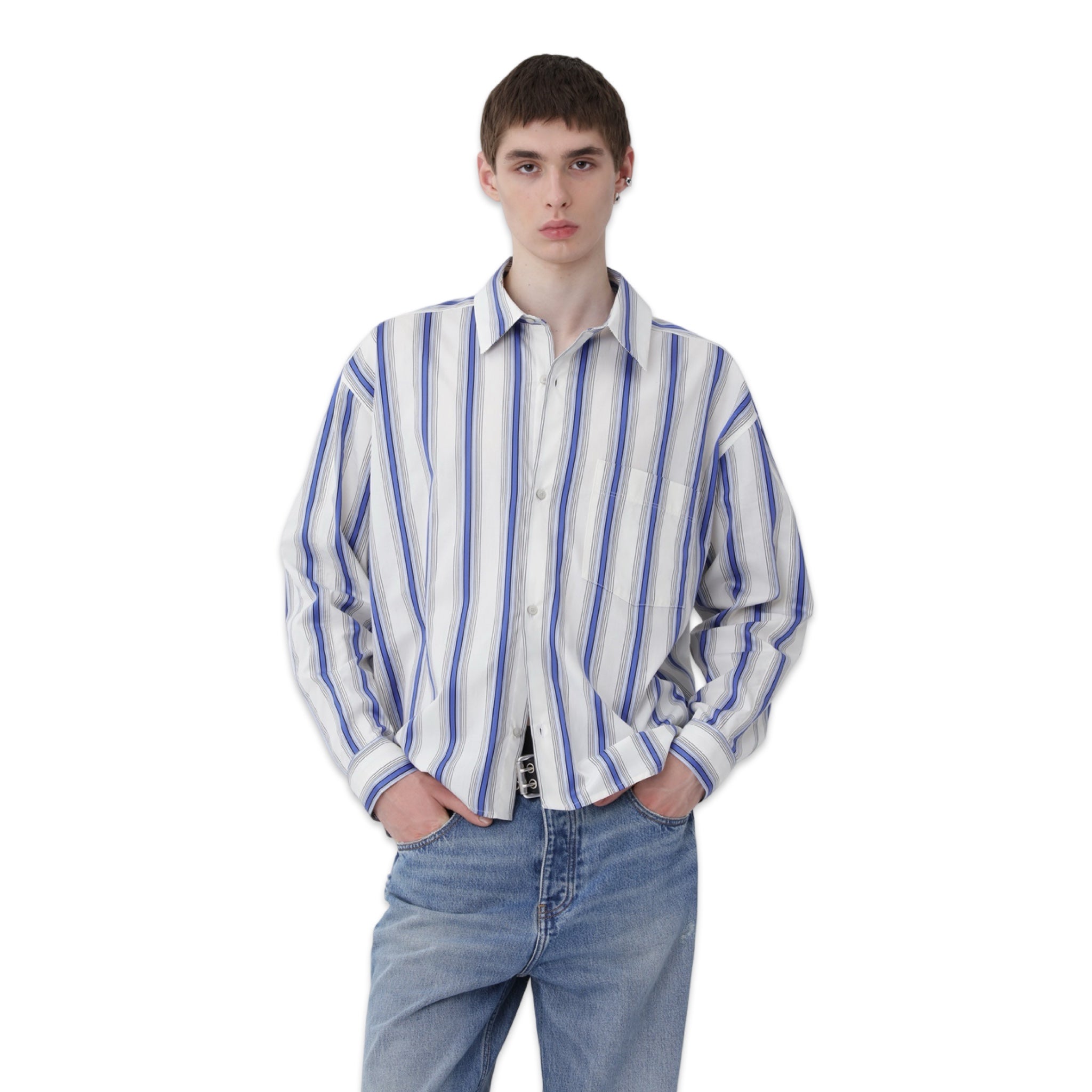 Won Hundred Maza Panel Shirt deep ultramarine comb.