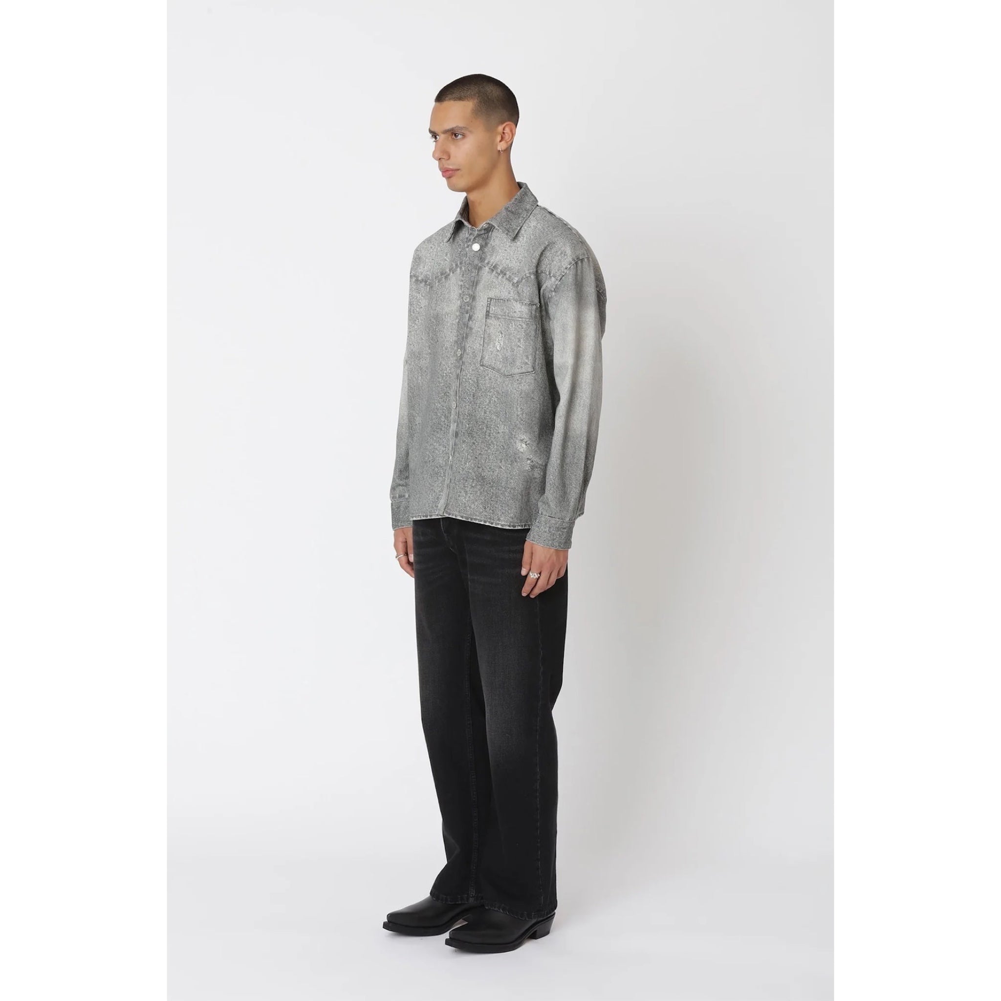 Won Hundred Zayne Printed Denim Shirt grey