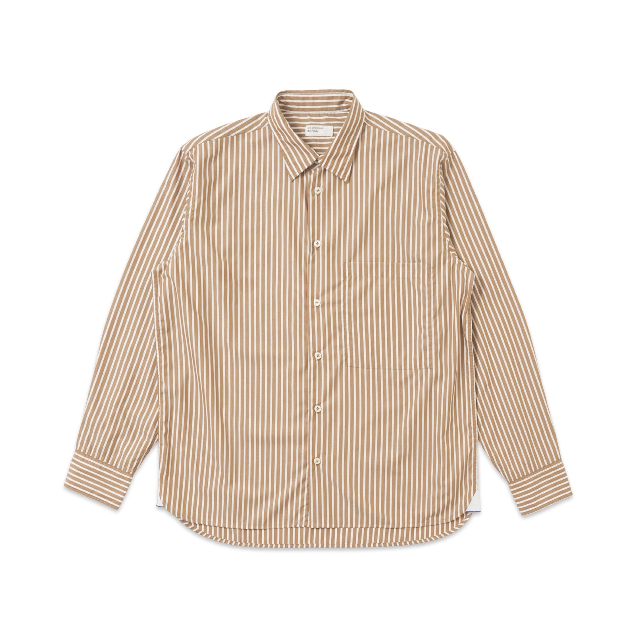 Universal Works Square Pocket Shirt Cotton Stripe brown/white
