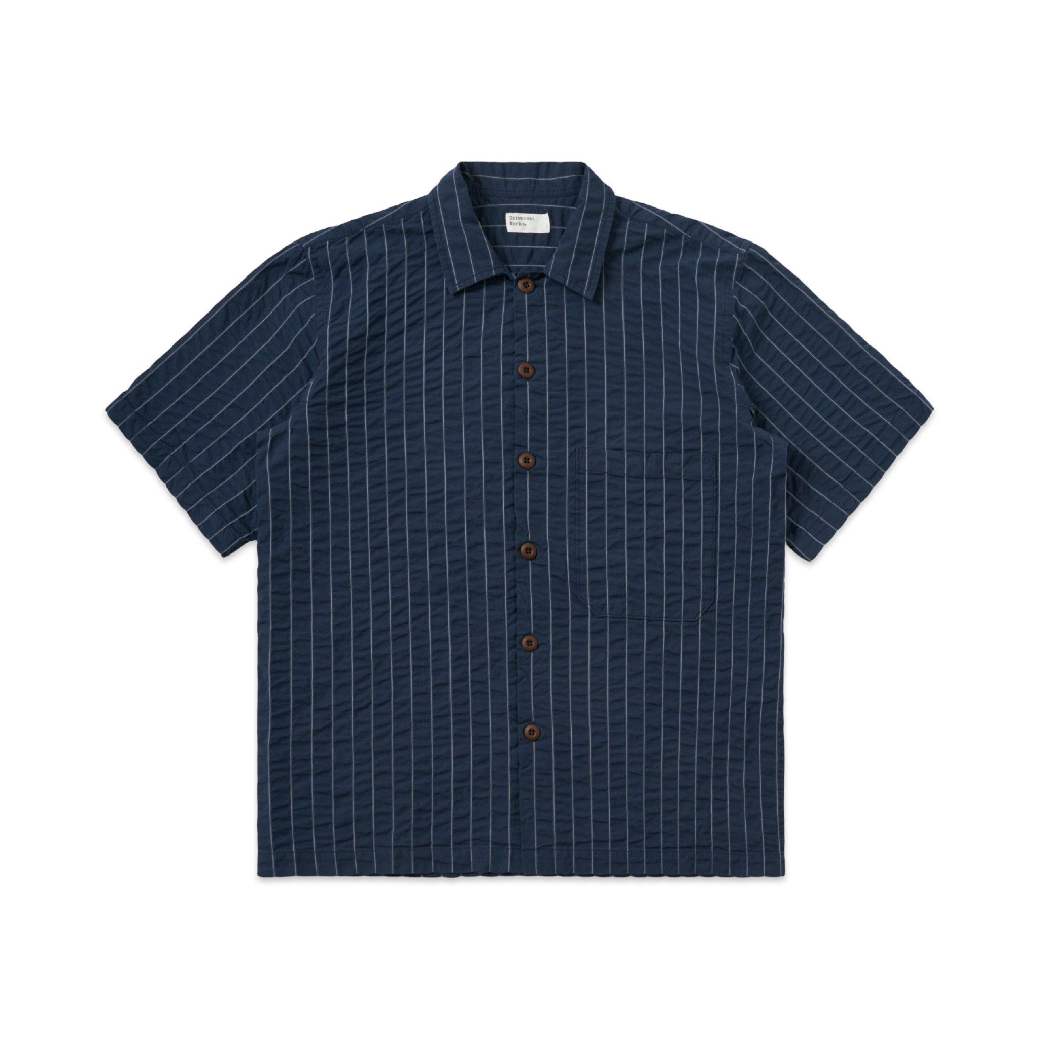 Universal Works S/S Fatigue Shirt Chester Stripe navy