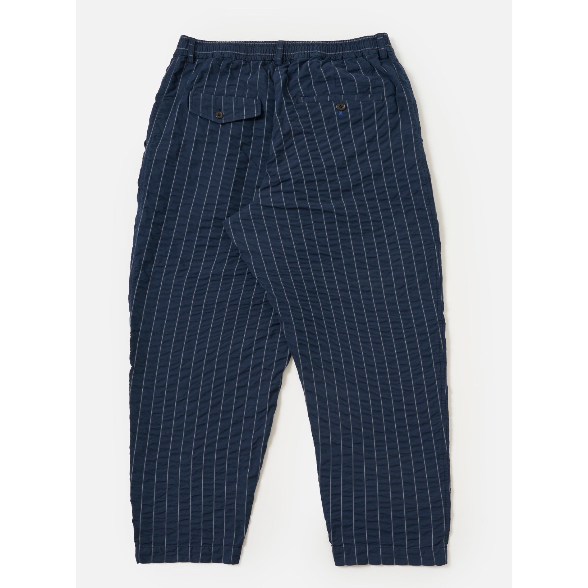 Universal Works Pleated Track Pant Chester Stripe navy