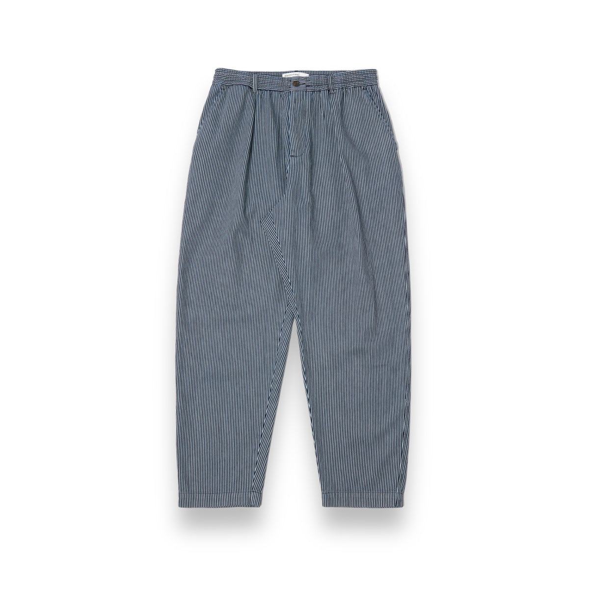 Universal Works Pleated Track Pant P32085 hickory stripe denim indigo