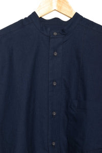 Frank Leder Collarless Shirt baltic blue dyed