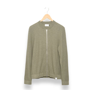 Nowadays honeycomb zip bomber cardigan oil green